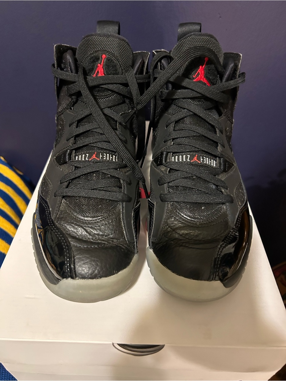 Jordan Black with Red Jumpman Retro High-Top Sneakers - Picture 3 of 6